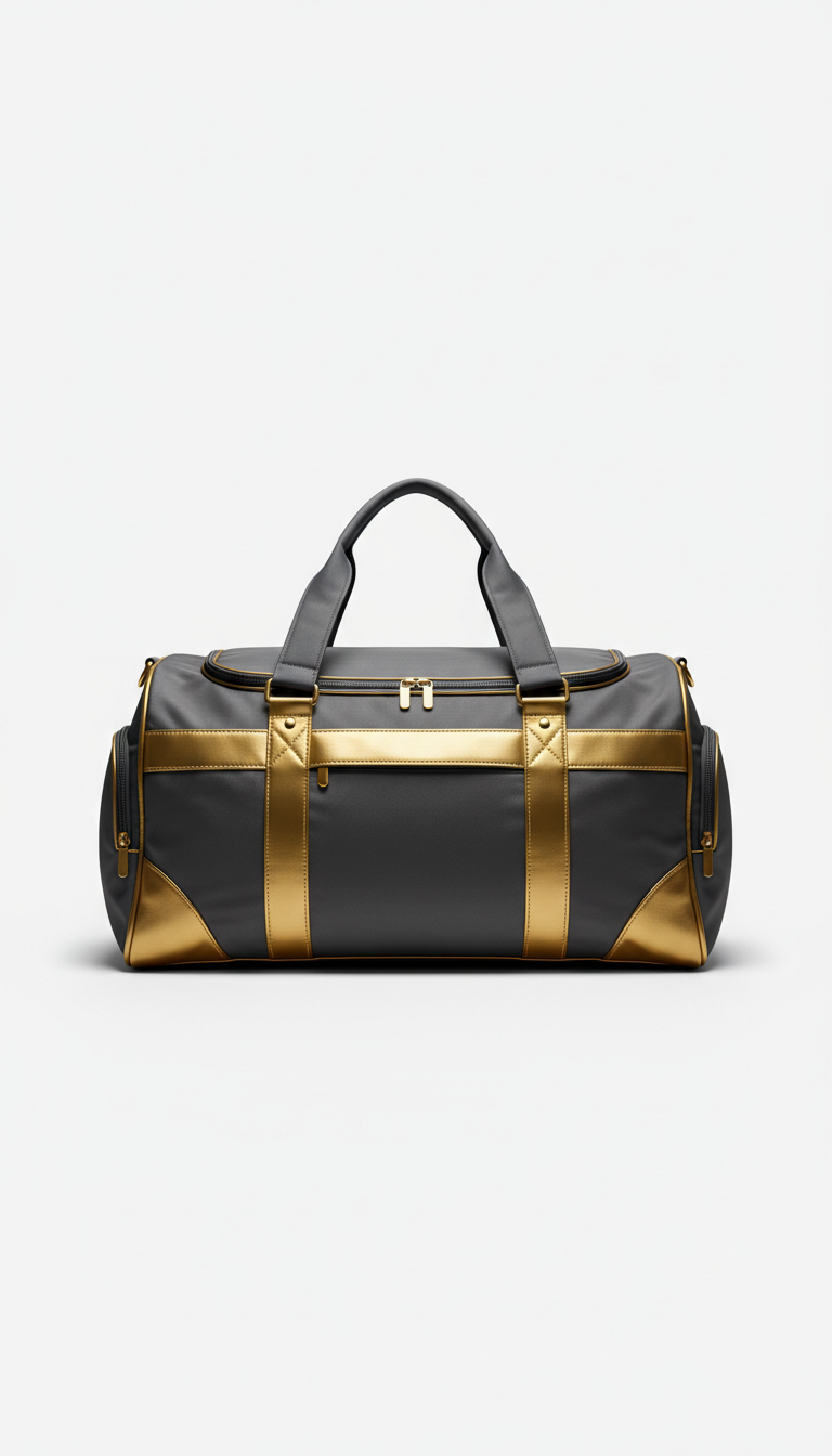 Satin Gold-Trimmed Sports Duffel Bag