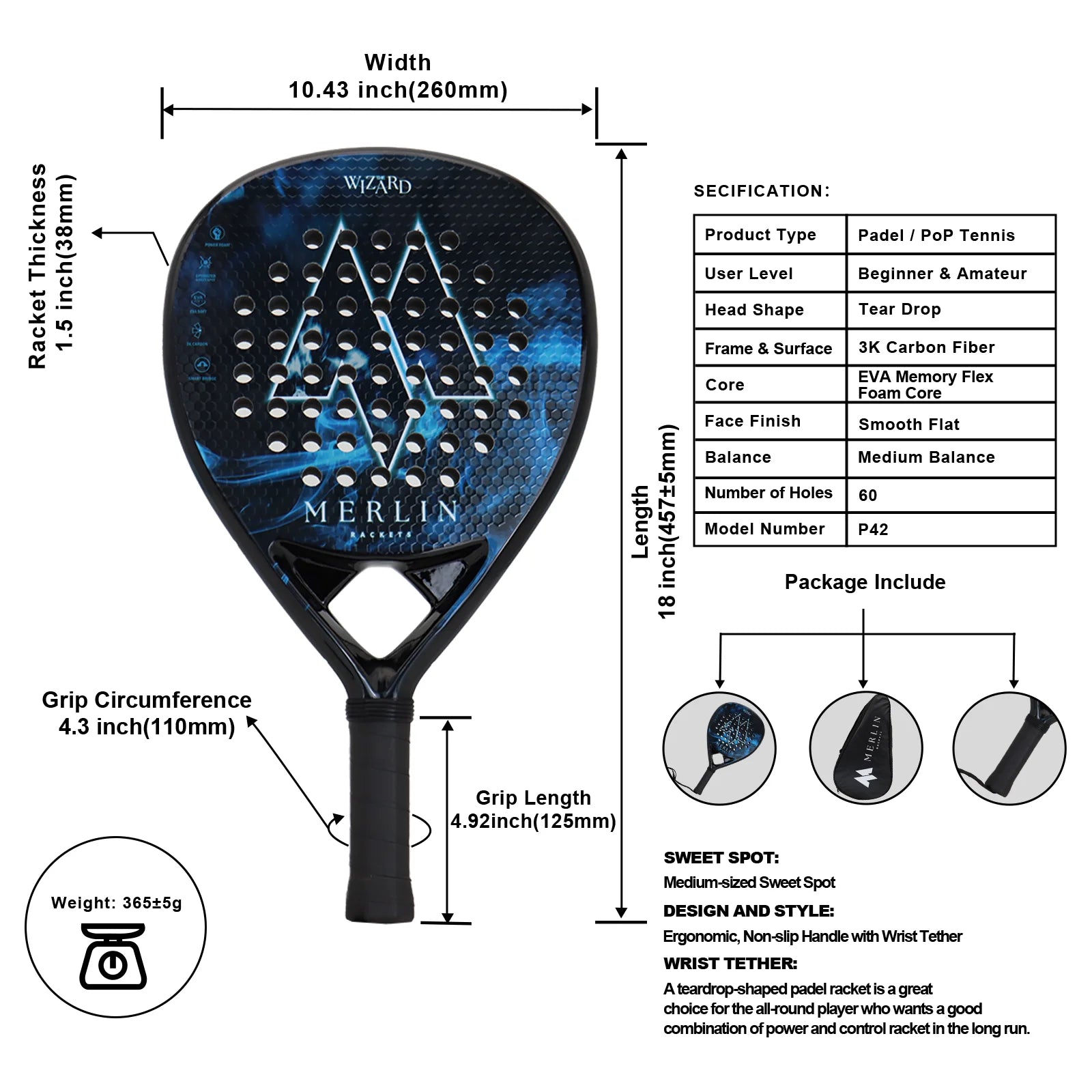 Lightweight Fiberglass Padel Racket – Frosted Control Surface