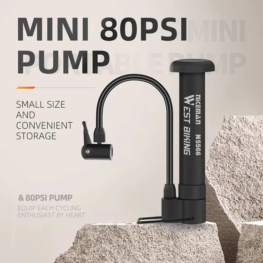 Mini Bicycle Hand Pump 80 PSI for Tires and Balls
