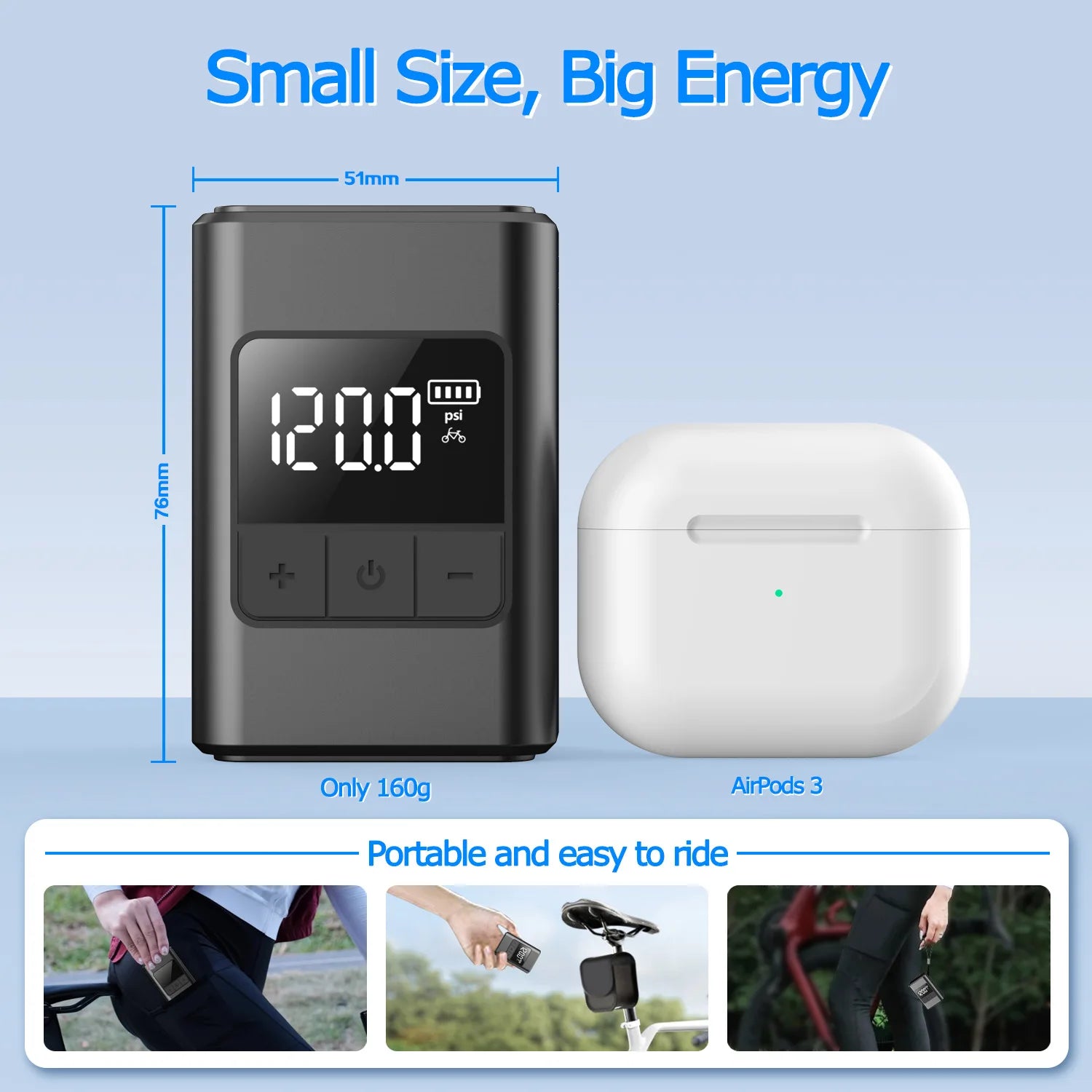 Mini Electric Bike Pump 120 PSI with Digital Gauge