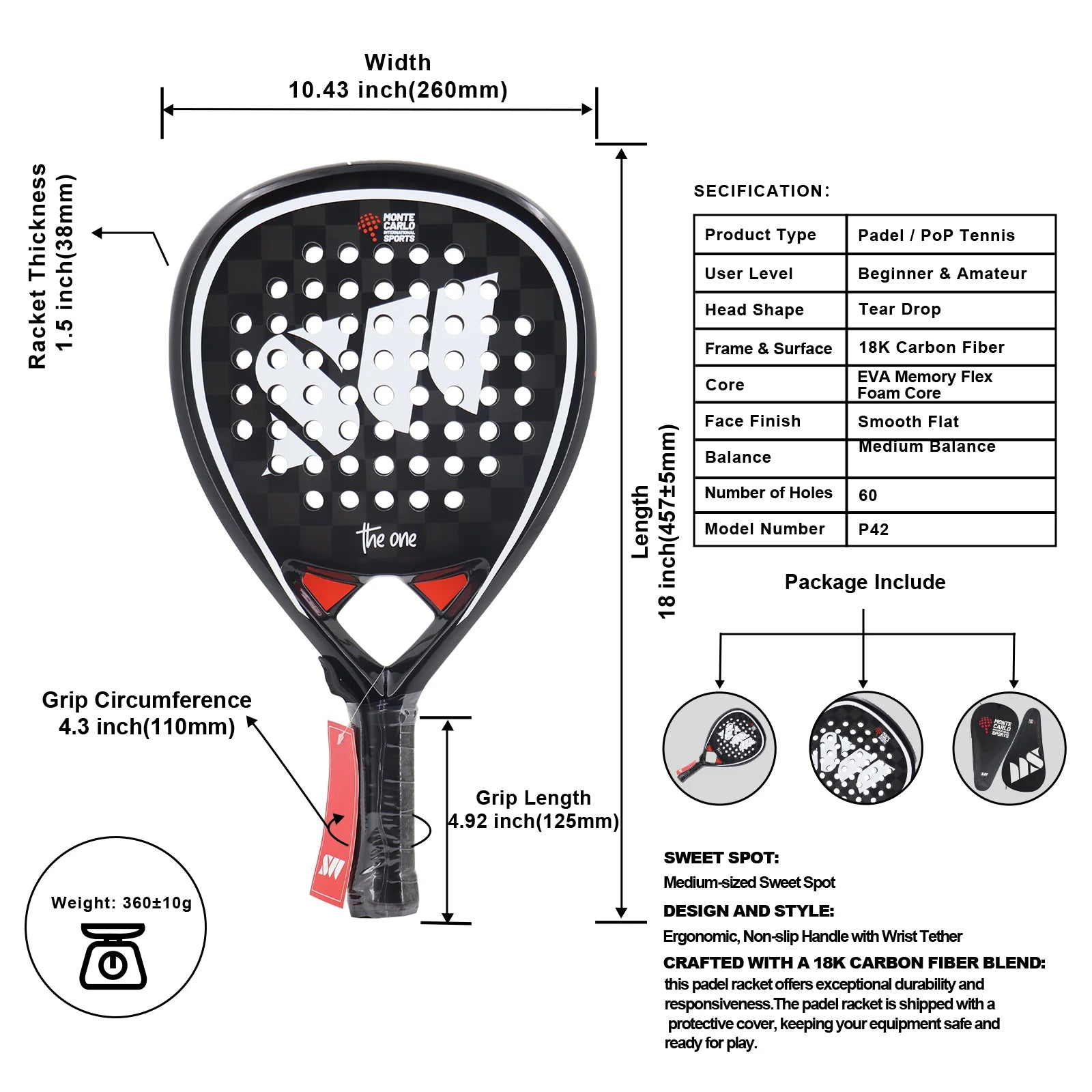 Lightweight Fiberglass Padel Racket – Frosted Control Surface