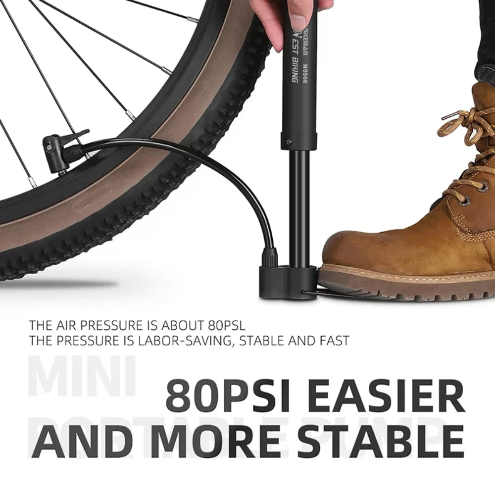 Mini Bicycle Hand Pump 80 PSI for Tires and Balls