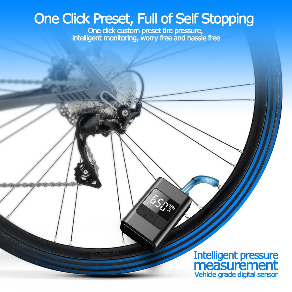 Mini Electric Bike Pump 120 PSI with Digital Gauge