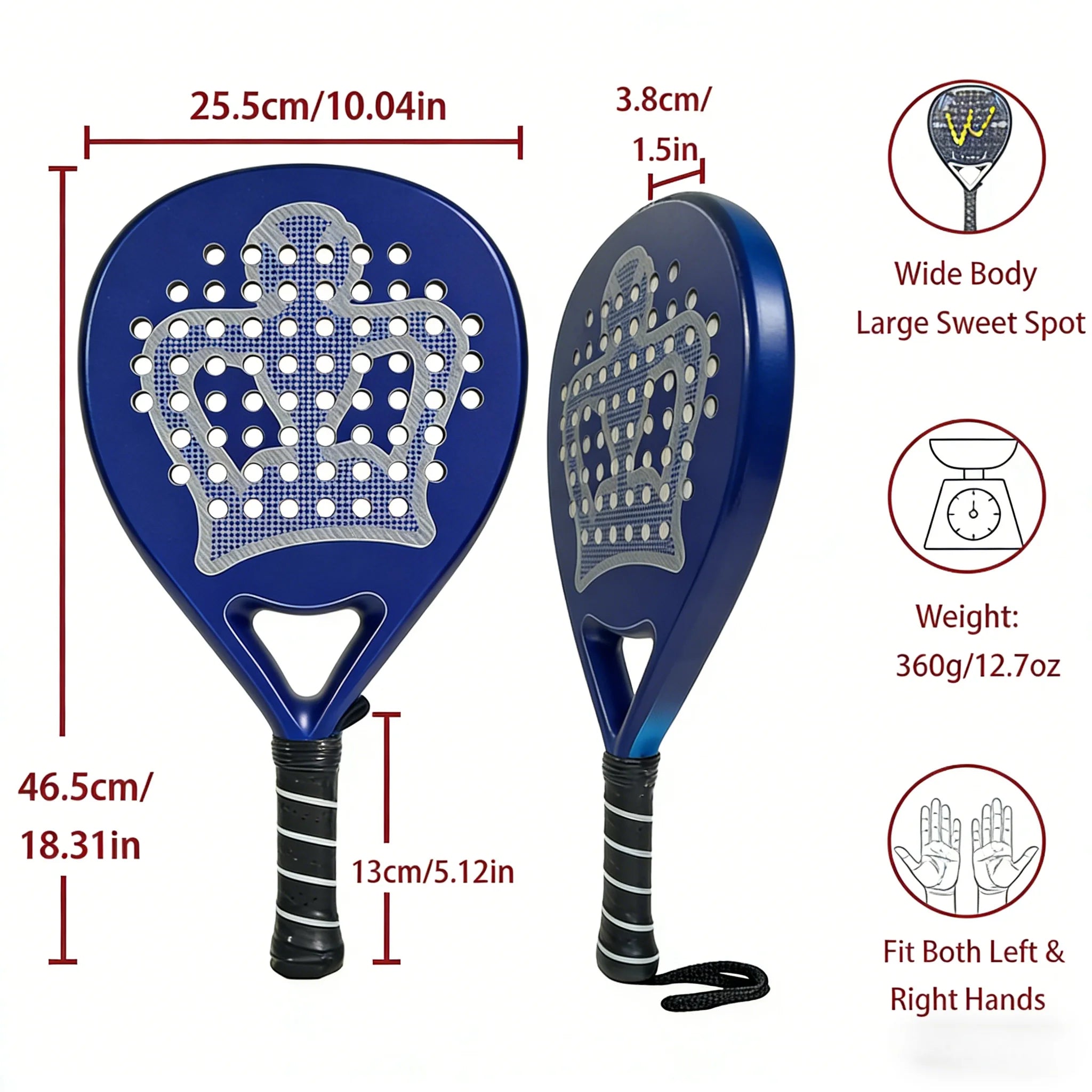 Carbon Fiber Padel Racket with Cover – Optimized Sweet Spot