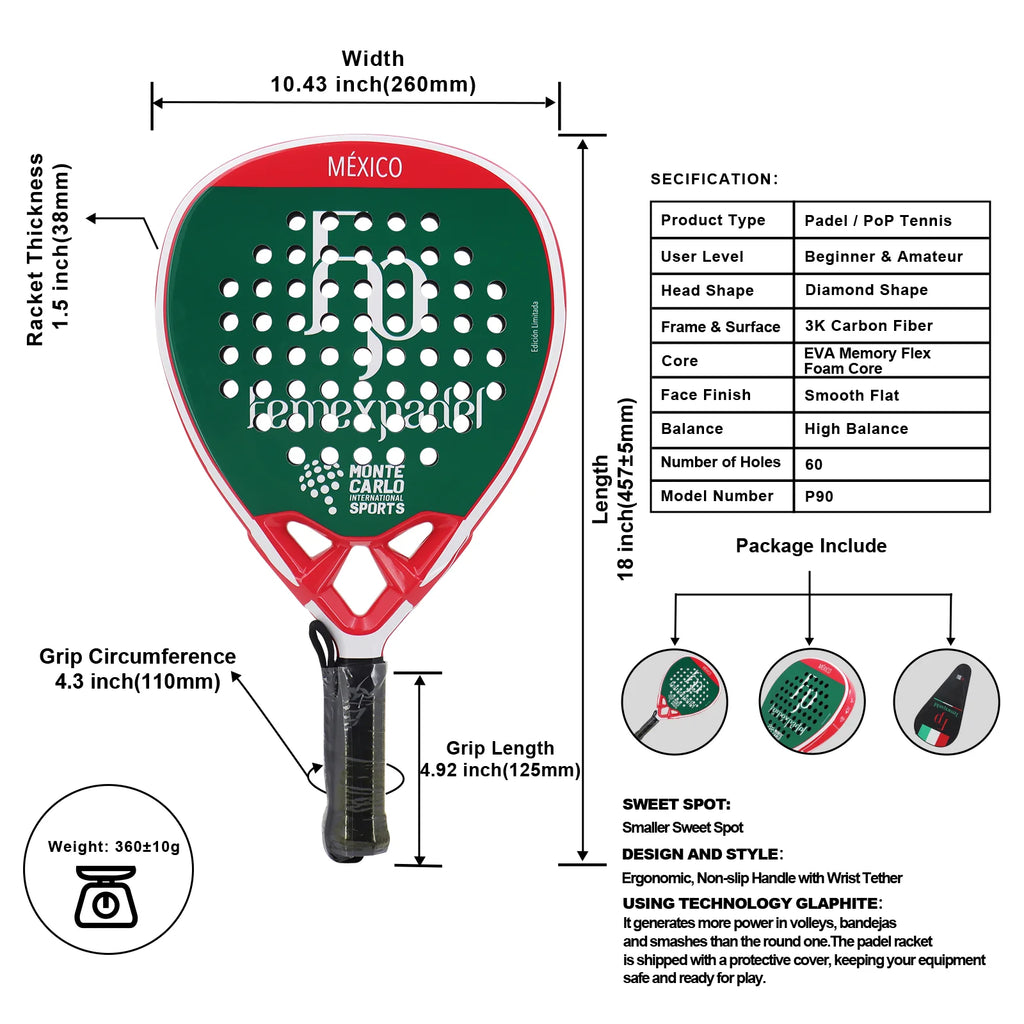 Lightweight Fiberglass Padel Racket – Frosted Control Surface